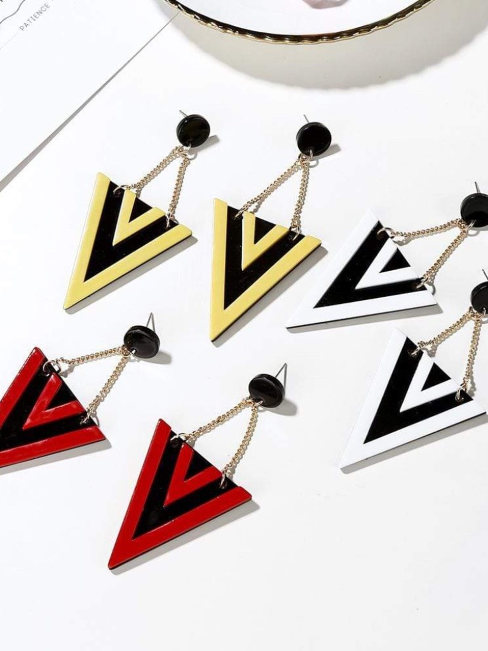Womens Gold Chain Triangle Dangle Post Earrings